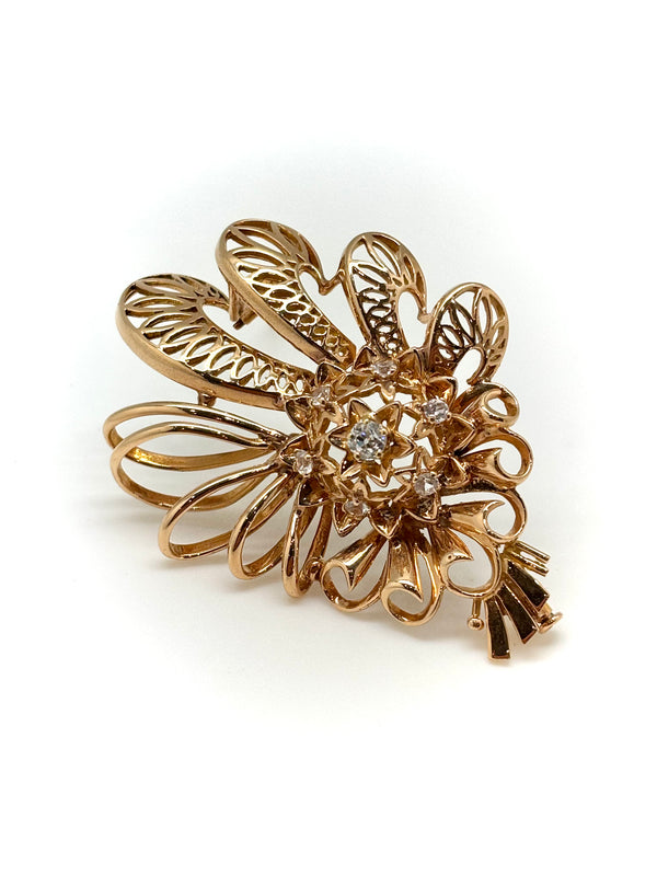 BROCHE OR ROSE DIAMANTS