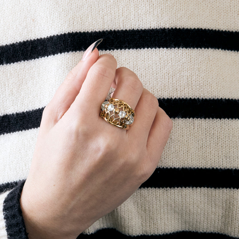 BAGUE ART DECO OR ROSE DIAMANTS