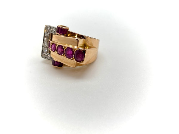 BAGUE ART DECO RUBIS DIAMANTS