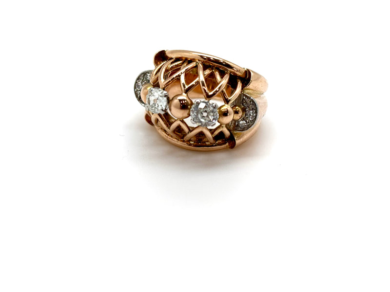 BAGUE ART DECO OR ROSE DIAMANTS