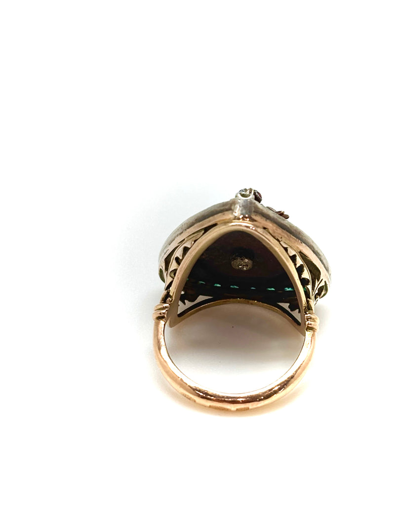 BAGUE ANCIENNE ABEILLE CORAIL DIAMANTS