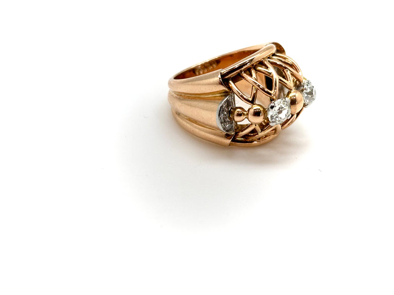 BAGUE ART DECO OR ROSE DIAMANTS