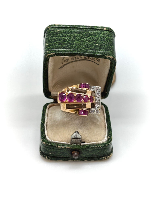 BAGUE ART DECO RUBIS DIAMANTS