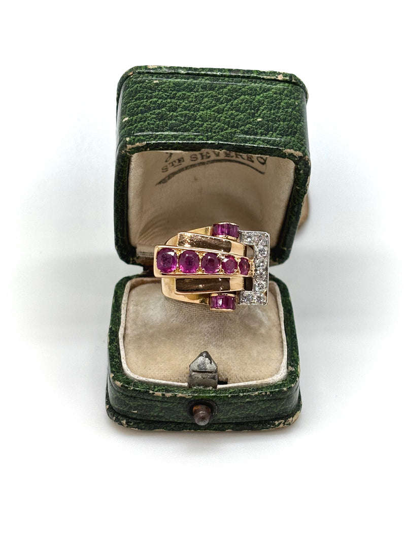 BAGUE ART DECO RUBIS DIAMANTS
