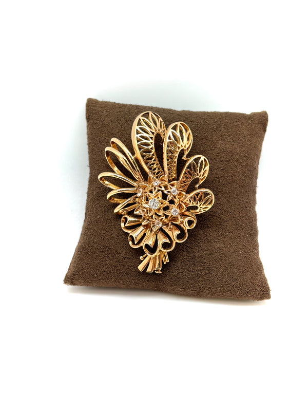 BROCHE OR ROSE DIAMANTS