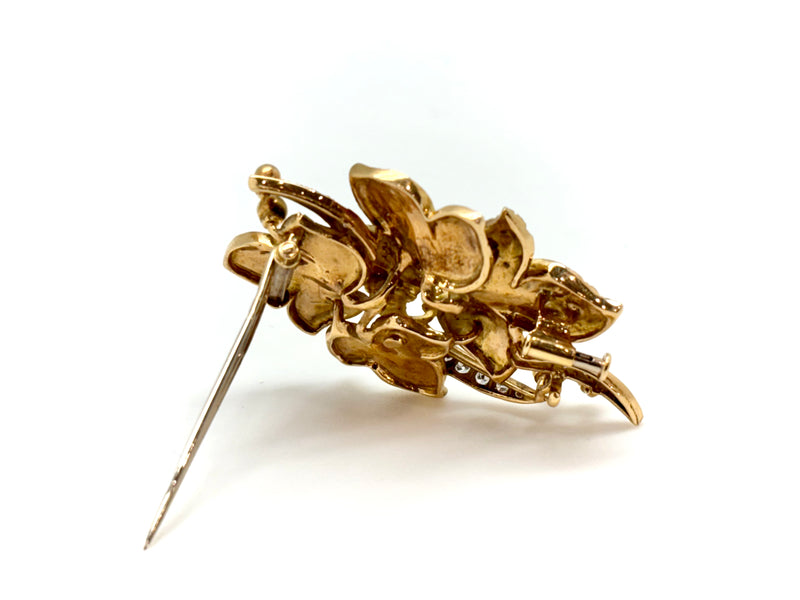 BROCHE 4 FEUILLES OR/DIAMANTS