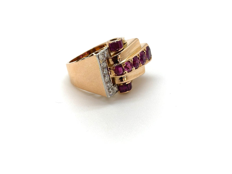BAGUE ART DECO RUBIS DIAMANTS