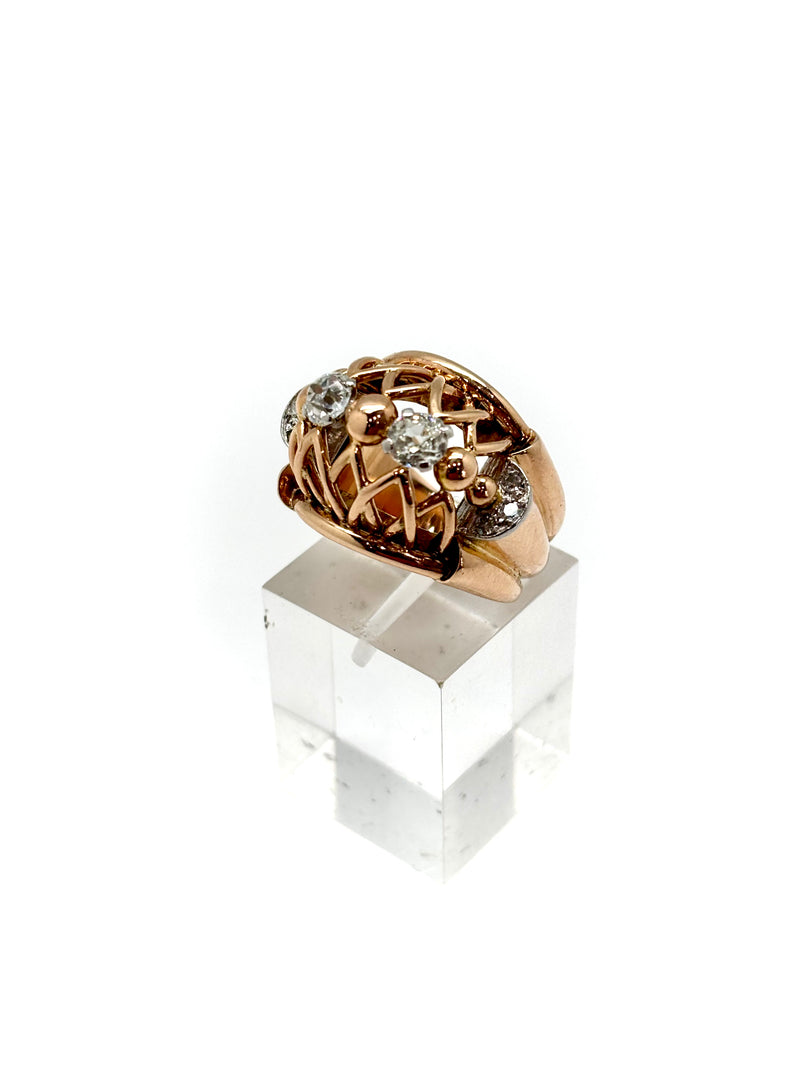 BAGUE ART DECO OR ROSE DIAMANTS