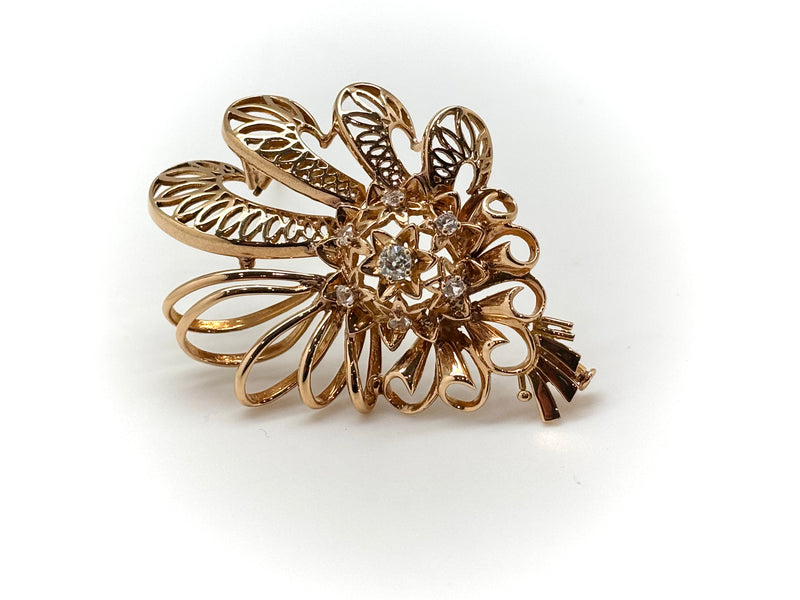 BROCHE OR ROSE DIAMANTS