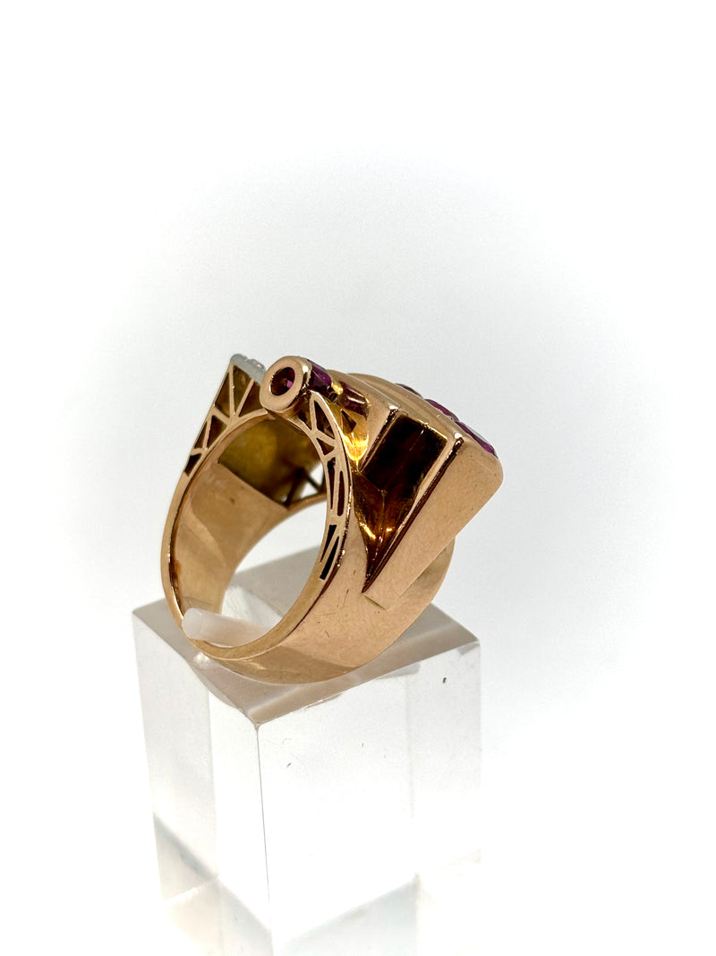 BAGUE ART DECO RUBIS DIAMANTS