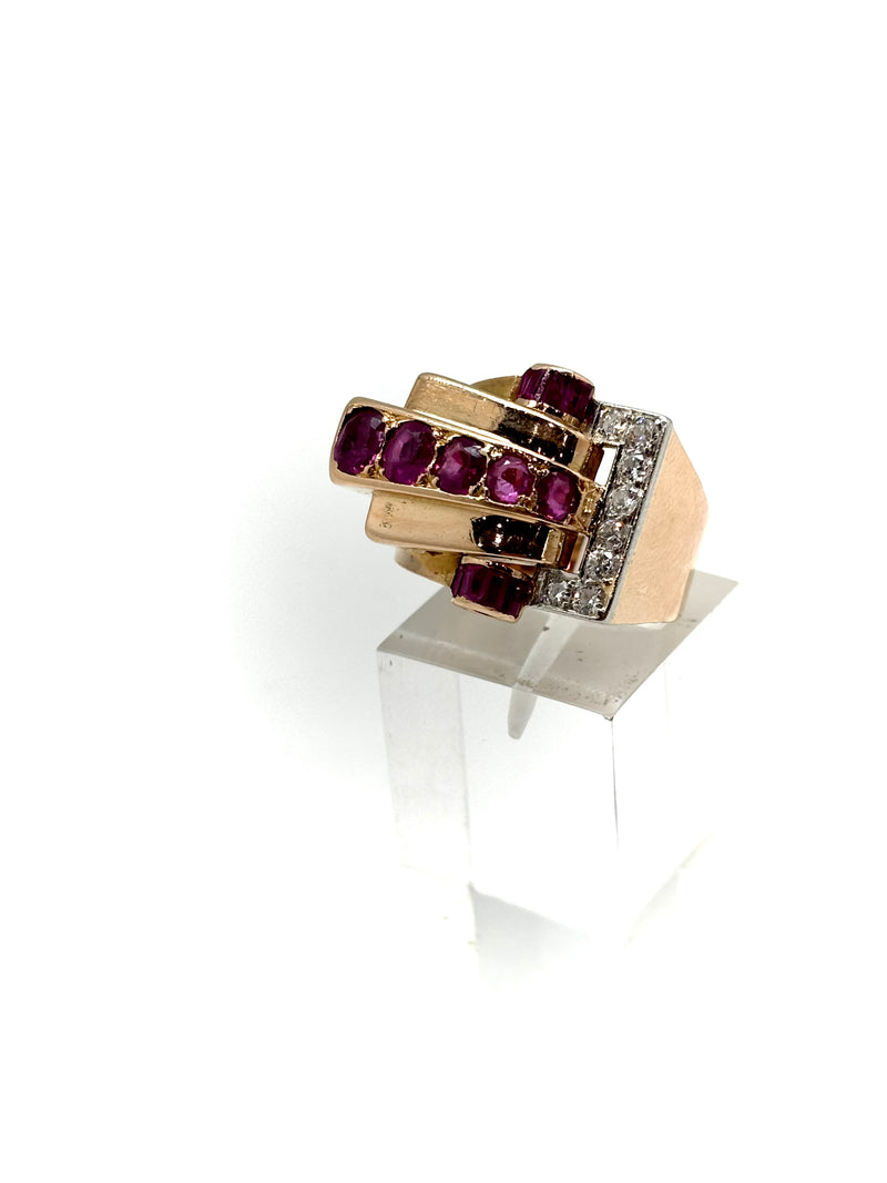 BAGUE ART DECO RUBIS DIAMANTS