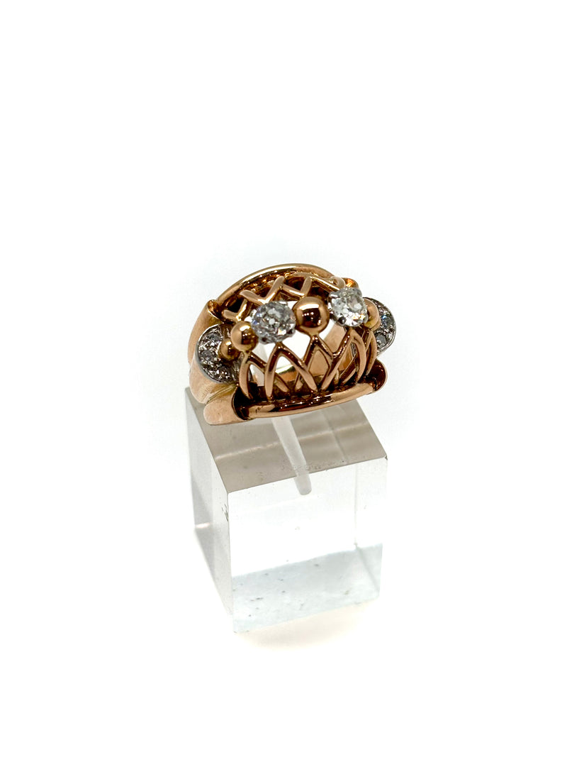 BAGUE ART DECO OR ROSE DIAMANTS