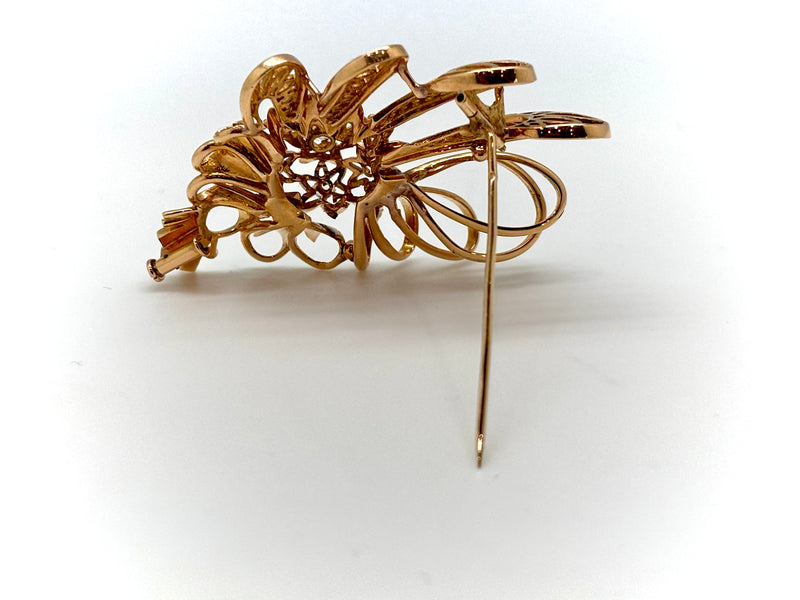 BROCHE OR ROSE DIAMANTS