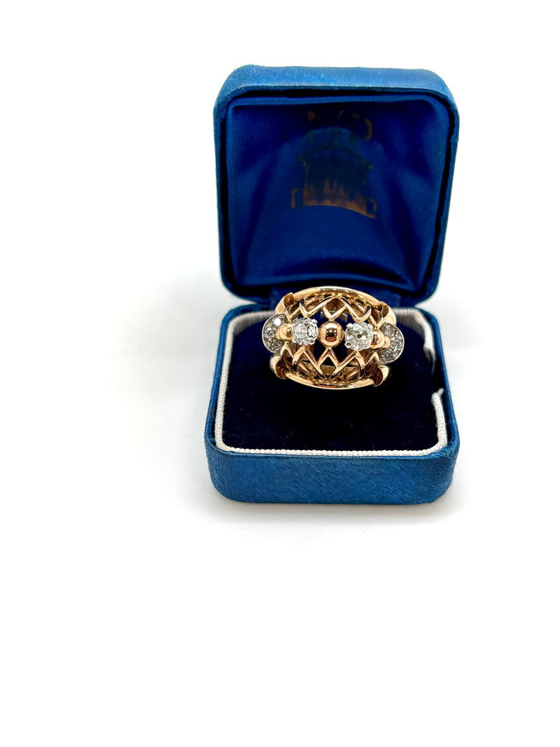 BAGUE ART DECO OR ROSE DIAMANTS