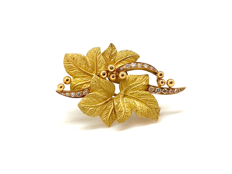 BROCHE 4 FEUILLES OR/DIAMANTS