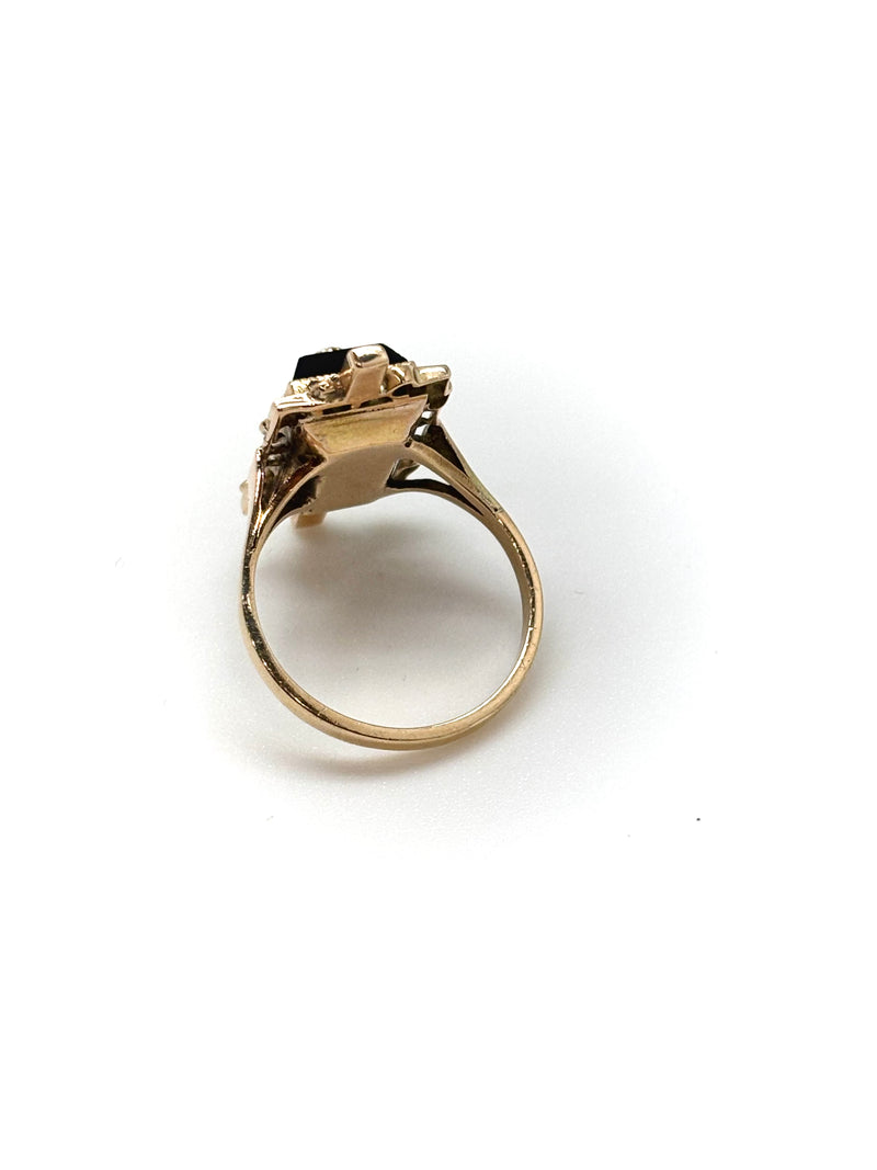 BAGUE ANCIENNE ONYX ET PERLES FINES