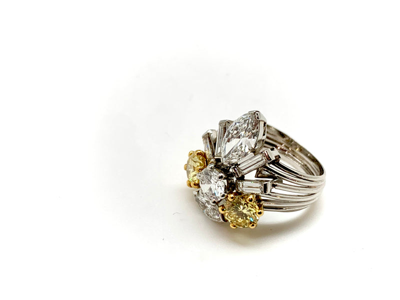 BAGUE COURONNE DIAMANTS JAUNES ET BLANCS