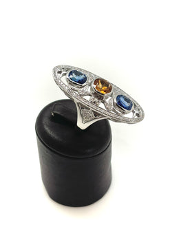 BAGUE MARQUISE DIAMANTS SAPHIRS