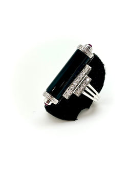 BAGUE ART DECO ONYX DIAMANTS