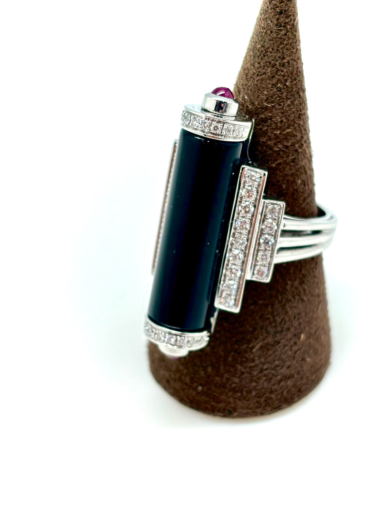 BAGUE ART DECO ONYX DIAMANTS