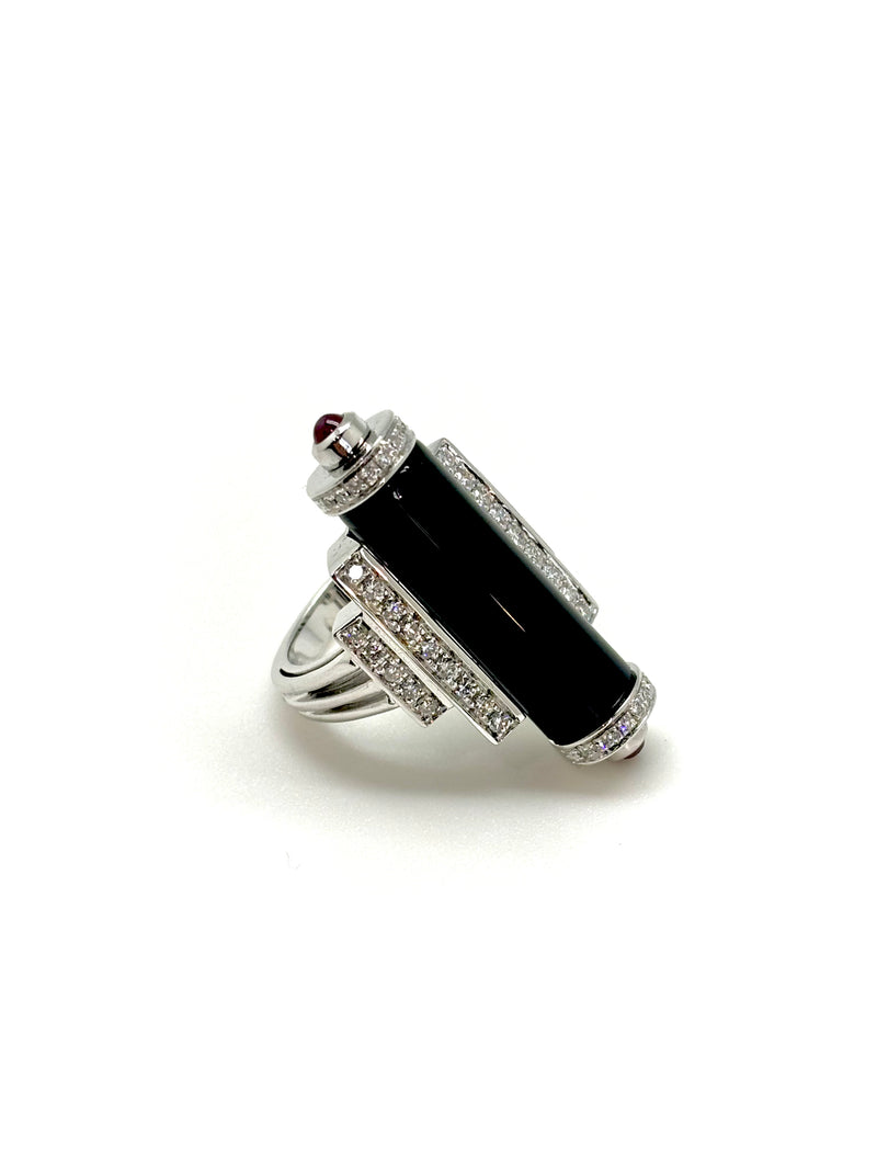 BAGUE ART DECO ONYX DIAMANTS