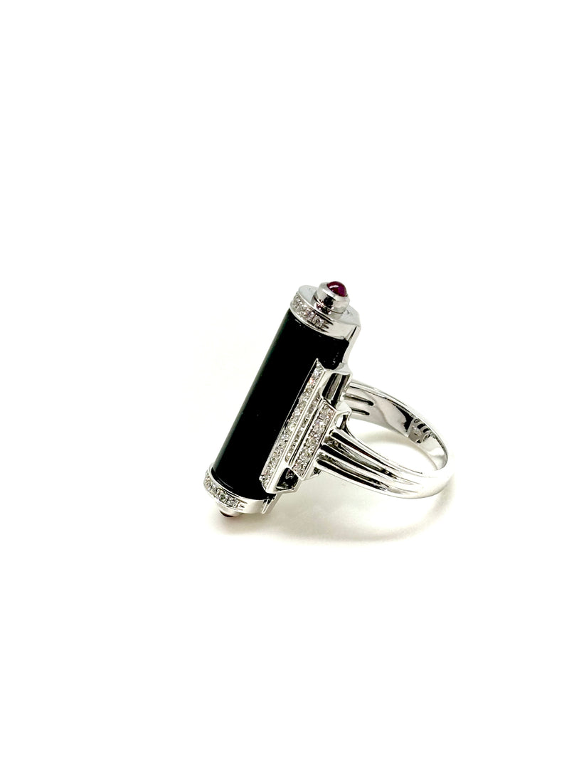 BAGUE ART DECO ONYX DIAMANTS