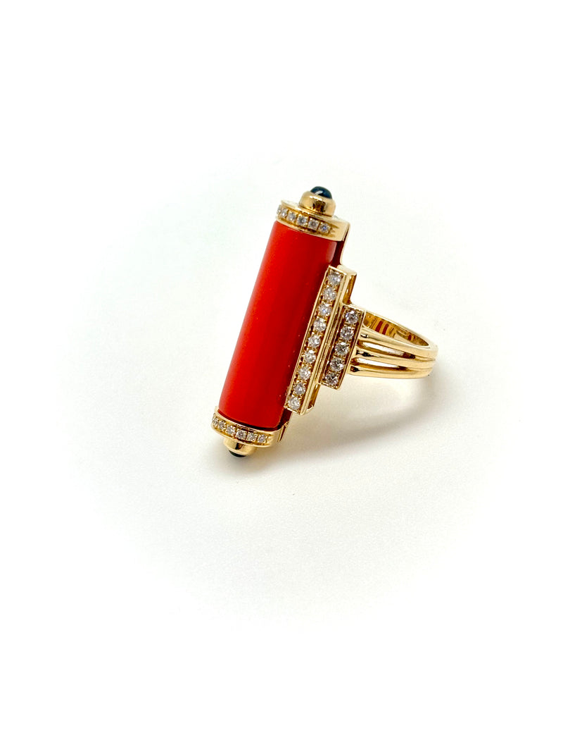 BAGUE ART DECO CORAIL DIAMANTS