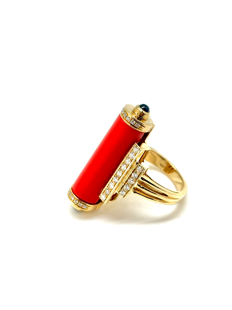 BAGUE ART DECO CORAIL DIAMANTS