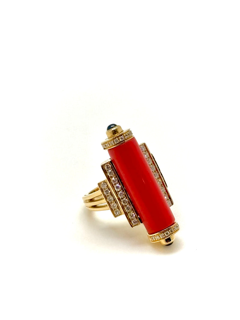 BAGUE ART DECO CORAIL DIAMANTS